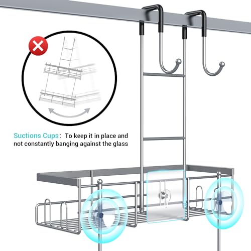 Aitatty Hanging Shower Caddy Over Door: Silver Rustproof Shower Organizer over the Door - No Drilling Bathroom Rack for Inside Shower - color: Silver