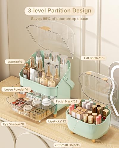 Makeup Organizer Countertop, Skincare Holder Bathroom Counter Organizer, Storage Box Cosmetic Display Cases, Teen Girl Gifts Make up Organizers (Green/Lipstick) - color: Green/Lipstick