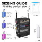 Suitcase Organizer, Travel Luggage Organizer Portable Hanging Travel Shelves Collapsible Hanging Packing Cubes for Carry on Suitcase with 5 Medium Vacuum Storage Bags and Hand Pump,Black