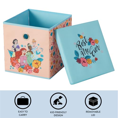 Idea Nuova Disney Princess Collapsible Fabric Storage Cube,10” Organizer Bin with Lid for Bedroom, Playroom, and Closet - color: Princess
