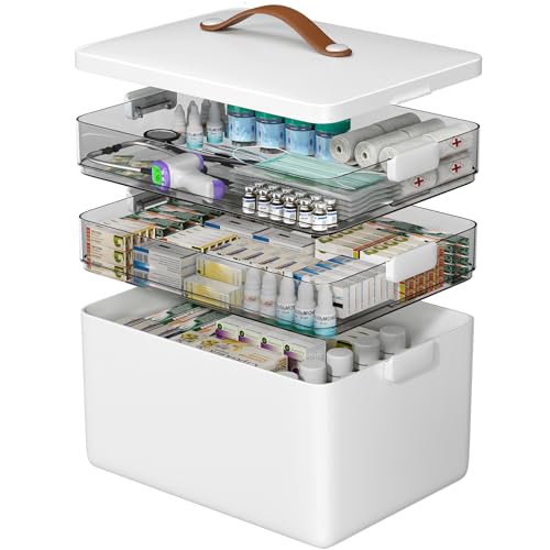 CTIME 3-Tier Medicine Organizer - Portable Medicine Cabinet with Leather Handle, Empty First Aid Kit for Home - size: Regular 3-Tier