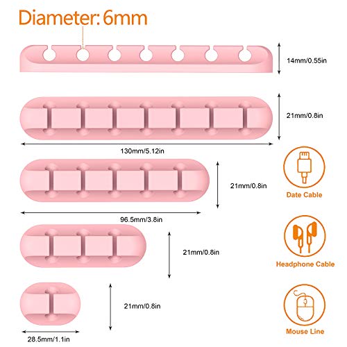 Cord Holder Cable Organizer Clips – Self Adhesive Cord Organizer for Desk, Car, Nightstands, Office, Pink Silicone Cord Keeper Cable Clips Wire Holders for Charger Cords (7-5-3-1-1 Slots) - color: Pink