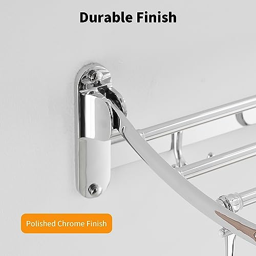 BESy 24 Inch Polished Chrome Towel Racks, Bathroom Towel Shelf with Foldable Towel Bar Holder and Towel Hooks, Wall Mounted Multifunctional Bathroom Accessories, Double Towel Bars - color: Chrome