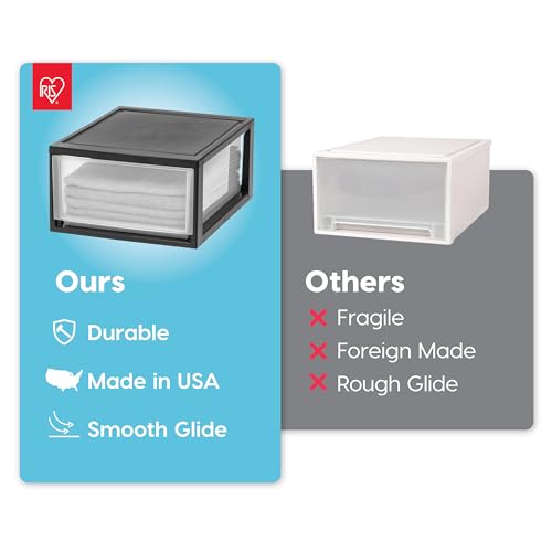 IRIS USA 30 Qt. Plastic Drawer Storage Organizer Stacking Drawers, 2-Pack, Stackable Unit with Sliding Drawer for Clothes Bedroom Kitchen Under Sink Pantry Craft Room Bathroom Dorm Office, Black - size: 30 Qt - 2 Pack