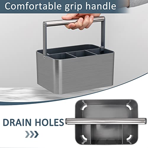 BYUNER Portable Shower Caddy Dorm: Compact Bathroom Caddy Organizer with Handle & Adjustable Dividers, Hard Plastic Shower Basket Storage Tote for Toiletry, College Dorm Room Essentials for Men Gray - color: Silver / Grey