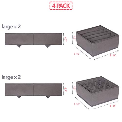 DIOMMELL 4 Pack Foldable Cloth Storage Box Closet Dresser Drawer Organizer Fabric Baskets Bins Containers Divider for Clothes Underwear Bras Socks Lingerie Clothing, M Grey 22-0000 - color: Grey