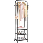 Kaitiemoo Heavy Duty Clothing Rack with Wheels,Modern Garment Rack with 3 Metal Shelves, 71.8Inches Display Rack for Hanging Clothes, Hanging Rod for Small Space,Black - color: Black