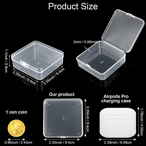 SATINIOR 100 Pcs Clear Plastic Beads Storage Containers Box Small Clear Boxes with Hinged Lid Plastic Case Mini Square Arts Crafts Storage Organizers for Small Items(3.3 x 3.3 x 1.1 Inch) - size: 3.3 X 3.3 X 1.1 Inch