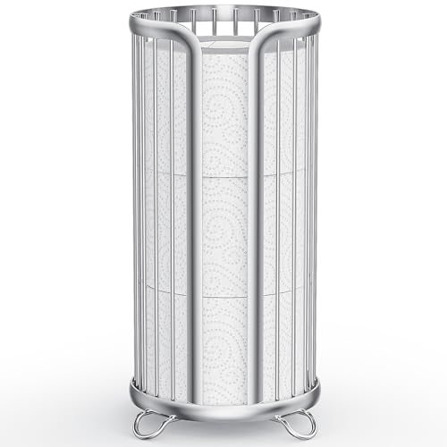 Toilet Paper Holder Stand, Freestanding Toilet Tissue Organizer, Minimalistic Storage Solution, Reserve Mega Rolls-Silver - color: Silver, size: 1 Pack