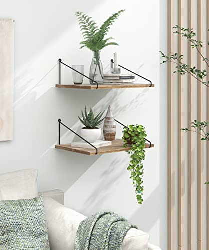 Afuly 12 Inch Deep Floating Shelves for Wall, Rustic Farmhouse Wall Mounted Hanging Shelf Large Wood Organizers Bookshelf, Set of 2 - color: Brown & Black, size: 11.7"D x 16.5"W