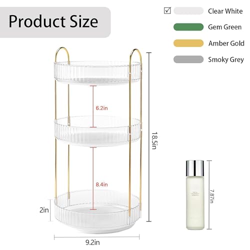 YCIA&DONE 360 Rotating Makeup Organizer and Storage for Vanity Countertop 3 Tiers, High Capacity Cosmetic Skincare Perfume Organizers for Dresser Bathroom Lazy Susan (Clear White) - color: Clear White, size: 9" (3 Tiers)