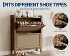 Garvee Farmhouse Rattan Shoe Cabinet, 32 Inch Narrow Shoe Storage with 2 Flip-Down Drawers, Freestanding Entryway Organizer with Adjustable Shelves, Brown - size: 2 doors