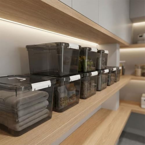 6 Quart Stackable Plastic Storage Bins with Lids, 6 Pack Clear Black Small Organizer Boxes with Latches for Bathroom, Pantry, Office Desk and Small Item Storage - color: Black, size: 6 QT