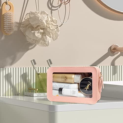 LETGO Clear Makeup Bags, TSA Approved Toiletry Bag with Zipper, Clear Makeup Organizer Fit Carry-on Travel Essentials,Clear Cosmetic Bags for Women Men (C-Pink) - color: C-Pink