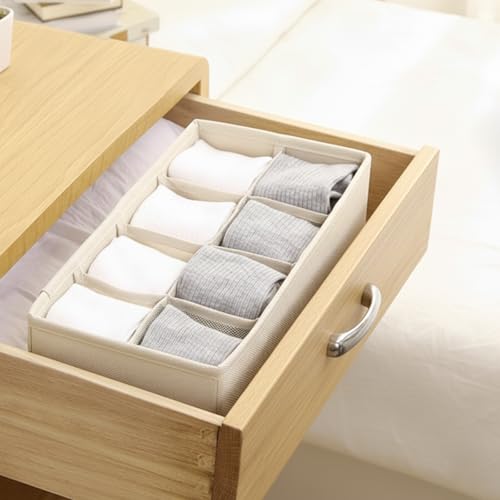 1 Pcs Drawer Organizer Storage Box for Underwear Socks Closet Divider for Wardrobe Dresser Vanity Space Saving Use(8-Grid Off White) - color: Off White-3, size: Medium