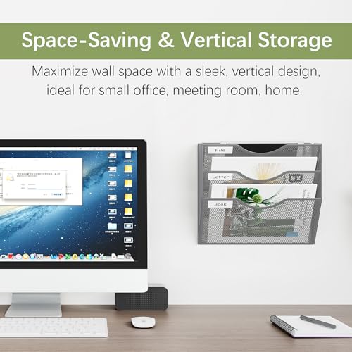 EasyPAG 3 Pocket Mesh Wall File Organizer, Hanging Paper Folder Holder with Classify Label, Vertical Wall Mount Mail Organizer for Office Home Classroom, Silver - color: Silver, size: 3 Tier
