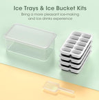 DOQAUS Ice Cube Tray with Lid and Bin - 4 Pack Silicone Ice Cube Trays for Freezer, Stackable Ice Bucket Kits with Storage Container & Scoop for Kitchen, RV, Cocktail, Coffee - color: Dark Black