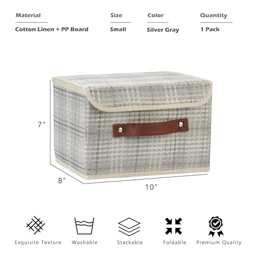 Storage Boxes with Lid 3D Textured Fabric Storage Bins Closet Organizer Containers Decorative Collapsible Washable Shelf Baskets with Faux Leather Handles (Silver Gray, Small Size) - color: Silver Gray (3D Textured), size: Small (Set of 1)