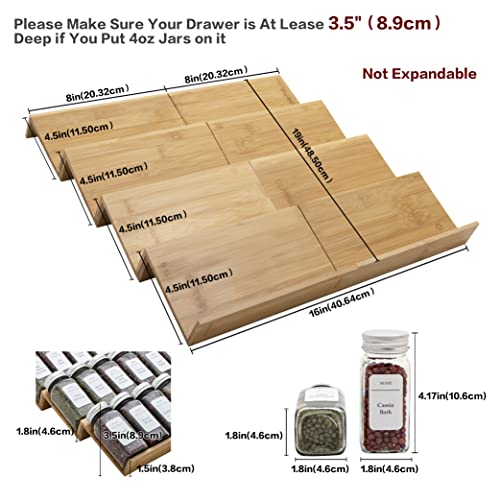 Bamboo Spice Rack Drawer Organizer - 8 Piece Set - 8" or 16" Wide - size: 16"