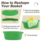 Pro Goleem Small Woven Basket with Gift Bags and Ribbons Durable Baskets for Gifts Empty Small Rope Basket for Storage 12"X 8" X 5" Baby Toy Basket with Handles, Grass Green - color: grass green