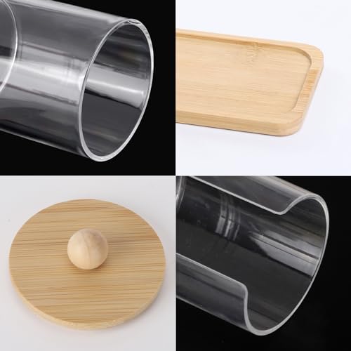 Tbestmax 10 oz Qtip Holder with Vanity Tray, 3 Pack Cotton Swab/Ball/Pad Dispenser Apothecary Jar, Clear Bathroom Containers Dispenser for Storage Bamboo Lids - color: Group B-Beige Bamboo
