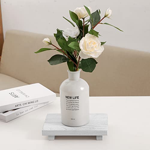 zoocatia Small Wood Tray Pedestal Stand Farmhouse Bathroom Decor Decorative Wooden Riser Kitchen Soap Dish Holder for Vanity, Counter, Sink, 9" x 5.9" - White - color: White, size: 9" x 5.9" x 1.6"