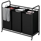 LINZINAR 3-Bag Laundry Basket, Black Laundry Hamper, 35.6 Gal(135 L) Laundry Sorter Cart Laundry Room Organization with Heavy Duty Rolling Lockable Wheels and Removable Bags - size: 3 Bags Black