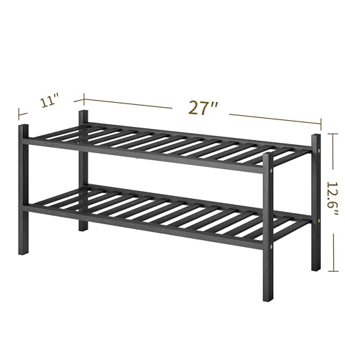 Shoe Rack, 2-Tier Bamboo Stackable Shoe Shelf Storage Organizer, Shoe Stand for Closet, Entryway and Hallway - color: Black, size: 2-Tier-Standard