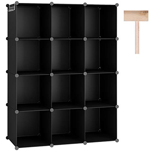 C&AHOME Cube Storage Organizer, 12-Cube Shelves Units, Closet Cabinet, DIY Plastic Modular Book Shelf, Ideal for Bedroom, Living Room, Office, 36.6" L x 12.4" W x 48.4" H Black SHS3012B - color: Black