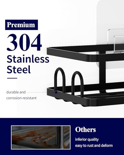 Kitsure Shower Caddy - 2 Pack, No Drilling Shower Organizer with 8 Hooks, Rustproof Stainless Steel Shower Shelf for Inside Shower, Wall Mounted Shower Rack for Bathroom, Kitchen, Black - color: Black, size: X-Large