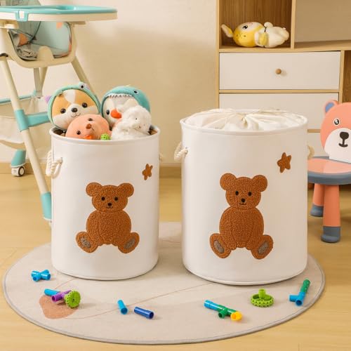 Kids Laundry Basket Nursery Hamper Baby Laundry Basket Stuffed Animal Toys Storage Baskets for Toddler Room Decor, Dirty Clothes Hampers with Drawstring Closure for Bedroom/Living Room/Nursery, Bear - color: Bear