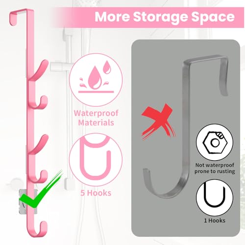 Over The Door Hooks, Metal Door Hooks for Hanging, Over The Door Purse Organizer for Coat Hanger, Back of Shower Door for Hanging Towel Rack Clothes, Hat, Bathroom, Closet (Pink-4Packs) - color: Pink, size: 4 Pack