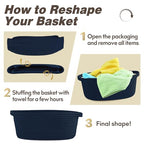Pro Goleem Small Woven Basket with Gift Bags and Ribbons Durable Baskets for Gifts Empty Small Rope Basket for Storage 12"X 8" X 5" Baby Toy Baskets with Handles, Navy Blue - color: navy blue