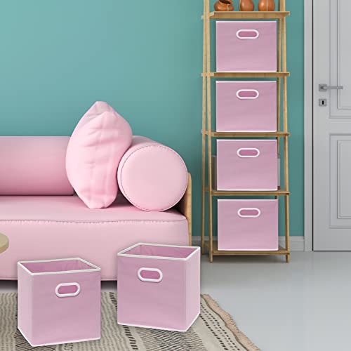 Simple Houseware Foldable Cube Storage Bins with Handles, 11-Inch, Pink, 6-Pack, Fabric Cubes Organizer for Closet or Shelves - color: Pink