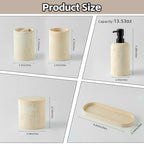 Bathroom Accessories Set, Travertine Stone-Look, 6 PCS Bathroom Accessory Set with Soap Dispenser, Toothbrush Holder, Tumbler, Vanity Tray, Cotton Swab Jars for Countertop (Yellow) - color: Yellow