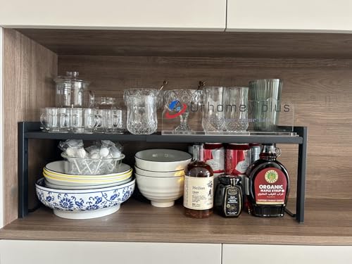 2 Pack Expandable Cabinet Shelf Organizer 16-26" L Stackable Kitchen Counter Shelves Rack Stand Sink Riser Countertop Storage Black (Normal 7.9”D) - color: Black, size: 7.9"D (normal) - 2 Pack