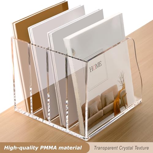 SANRUI Acrylic Desk Magazine File Organizer, 4 Vertical Compartments Clear Document Sorter Organizer Holder Workspace Sorters, Folder Rack for Office Accessories Organization Storage, B5 Size