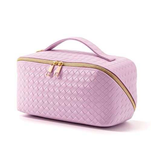 Women's Travel PU Leather Cosmetic Organizer - Large Capacity Toiletry Storage Solution - color: Purple