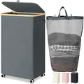 Goodpick Laundry Basket with Wheels, Large Rolling Laundry Hamper Slim Clothes Hampers with Removable Wash Bag Collapsible Dirty Clothes Basket with Lid, 100L, Gray - color: Gray, size: 100L (17.3"L x 13"W x 29.5"H)