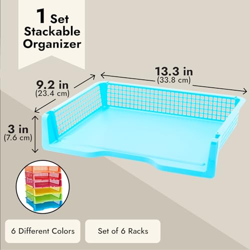 Bright Creations Teacher Supplies Letter Tray Organizer - 6-Pack Rainbow, 9 x 13 x 3 in - Stackable Paper Trays for Classroom & Teacher Desk Organizer