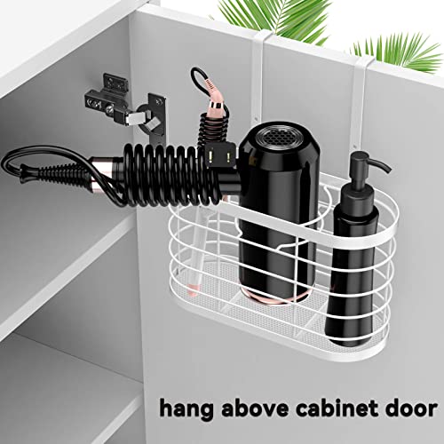 Hair Dryer Holder 3 in 1 Hair Tool Organizer Djustable Height Wall Mounted/Cabinet Door Bathroom Organizer Under Sink for Flat Irons, Curling Wands, Hair Straighteners - color: White