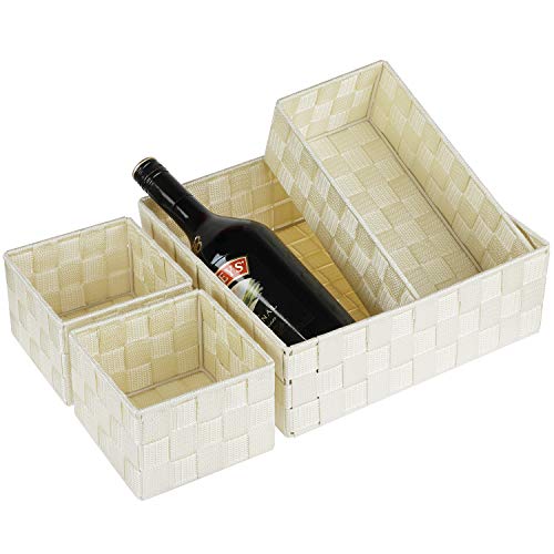 Posprica Woven Storage Baskets for Organizing, Small Black Baskets Cube Bin Container Tote Organizer Divider for Drawer, Closet, Shelf, Dresser, Set of 4(Beige) - color: Beige