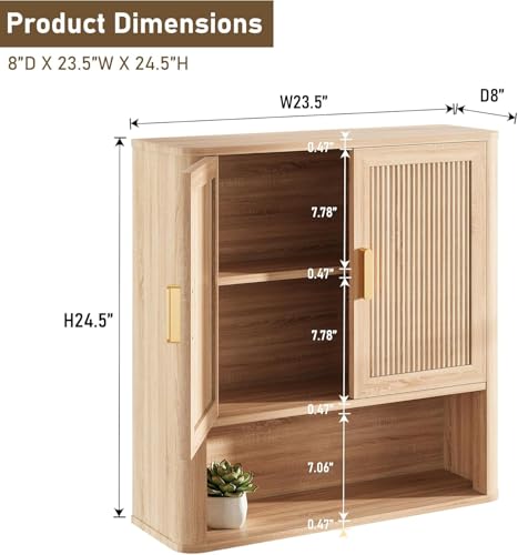 INNOD Bathroom Wall Storage Cabinet, Medicine Cabinet with Adjustable Wood Shelf & Doors, Over the Toilet Storage Cabinet for Laundry Room & Living Room Kitchen Storage Islands (Natural Oak) - color: Natural Oak