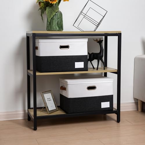 PRANDOM Foldable Storage Bins with Lids [3-Pack] Fabric Collapsible Storage Boxes Baskets Cubes Containers with Handles for Closet Living Room Bedroom (Black & White 17.7x11.8x11.8'') - color: Black & White, size: L(3-Pack)