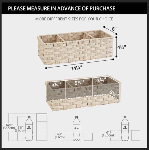 GRANNY SAYS Bathroom Baskets for Organizing, Wicker Basket for Storage, Wicker Baskets for Shelves, Waterproof Back of Toilet Storage Basket, 3 Section Bathroom Organizer Basket, 2-Pack - color: Butter Milk