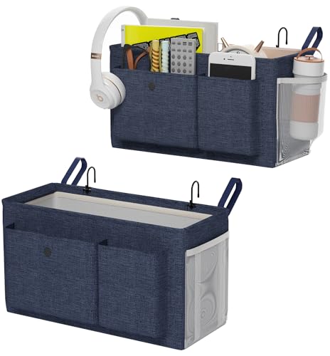 Edudif Bedside Caddy Bedside Organizer with Fixed Straps & Water Bottle Holder, Bunk Bed Caddy ideal for Home, Dorm, Hospital, Crib, Versatile Bedside Storage Solution (Navy 2pcs) - color: Navy 2pcs