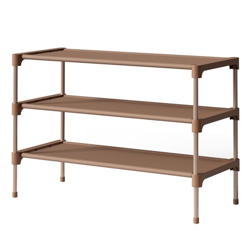 Kitsure Shoe Rack - Non-Woven Shoe Rack Shelf, Shoe Organizer for Closet, Entryway, Garage & Corridor, Stackable Shoe Shelves, 27.5" Wide - 3 Tier, Brown - color: Brown, size: 27.5" Wide - 3 Tier