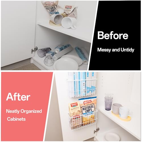 2 Piece Kitchen Cabinet Door Storage Box, Lid Organizers Inside Cabinet, Self Adhesive Wall Mounted Storage Box for Kitchen/Wardrobe/Bathroom, White - color: White
