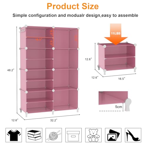 AWTATOS Closet Organizer 8 Cube Storage Shelves Clothes Organizers Closet Storage Stackable Cubby Shelving for Closet Bedroom Living Room Pink - color: Pink