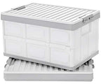 Collapsible Storage Bins with Lids 30L, Folding Plastic Stackable Utility Crates 2-Pack, Durable Containers for Home & Garage Organization - Oyster White - color: White